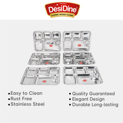 Desidine Premium Stainless Steel 6 In 1 Bhojan Thal Set