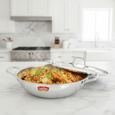 DesiDine Triply Stainless Steel Kadhai With Lid
