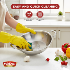 DesiDine Triply Stainless Steel Kadhai With Lid