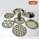 Stainless Steel Induction Base Multi Kadhai 5 Litre (28 cm, 6 Plates, 2 Idli, 2 Dhokla, 1 Mini Idli, 1 Patra) – Heavy Duty