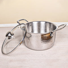DesiDine Premium Quality Hammered Triply Steel Biryani/Sauce Pot With Glass Lid