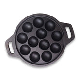 DesiDine Pre Seasoned Cast Iron Paniyaram/Appam Pan, 12 pits, 25 cm (With Silicon Handle Cover)