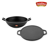 DesiDine Pre-Seasoned 2 pcs Cast Iron Combo ( 22 cm Kadhai + 30 Cast Iron Dosa Tawa)