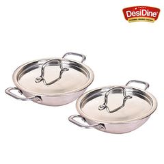 DesiDine Triply Stainless Steel 2 pcs Kadhai Combo (22 cm & 24 cm Kadhai)