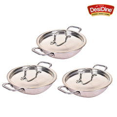 DesiDine Triply Stainless Steel 3 pcs Kadhai Combo (22 cm, 24 cm, 28 cm)