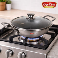 DesiDine Triply Stainless Steel Honeycomb Kadai with Glass Lid