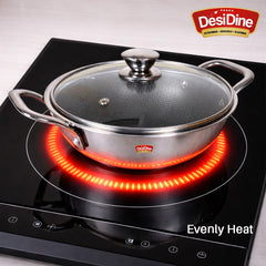 DesiDine Triply Stainless Steel Honeycomb Kadai with Glass Lid