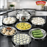 Stainless Steel Induction Base Multi Kadhai 5 Litre (28 cm, 6 Plates, 2 Idli, 2 Dhokla, 1 Mini Idli, 1 Patra) – Heavy Duty
