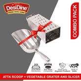 DesiDine Combo Pack of 1 pc Atta Scoop & 1 Pc 5 in 1 Vegetable Grater and Slicer Combo