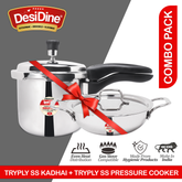 Desidine 2 pcs combo pack (Triply Pressure Cooker+ Triply Kadhai With Lid)