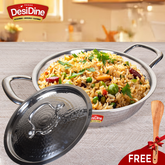 DesiDine Premium Quality Hammered Triply Steel Kadhai With Hammered Steel Lid