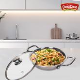 DesiDine Triply Stainless Steel Honeycomb Kadai with Glass Lid