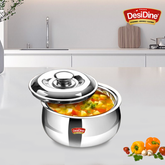 DesiDine Double Wall Stainless Steel Belly Shape Casserole, Insulated Thermal Serving Bowl