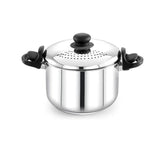 DesiDIne Stainless Steel Rice Pot with Strainer Lid & Lockable Bakelite Handles/Induction & Gas Compatible