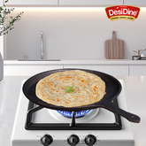 DesDine Pre-Seasoned Cast Iron Flat Roti/Chapati Tawa, 25 cm, Induction Friendly
