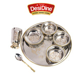 Desidine Stainless Steel Two-Tone Floral Thali Set 7 Piece Set