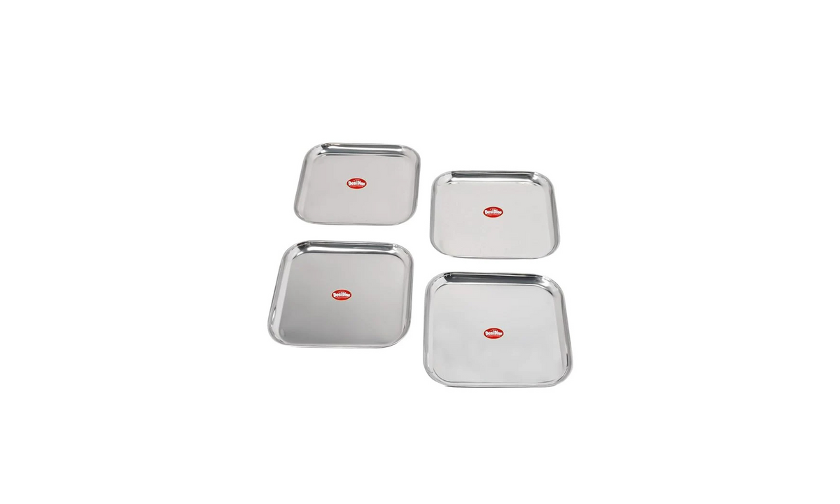 DesiDine Compact Square Steel Serving Plates – Easy to Clean & Stack