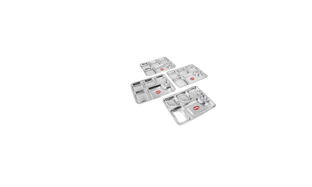 DesiDine Premium Quality Stainless Steel Thali Plates – 6 Compartments, Set of 6