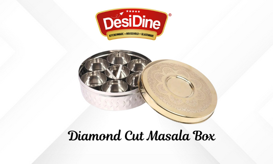 Keep Your Spices Fresh and Organized: DesiDine's Stainless Steel Diamond Cut Masala Box Set