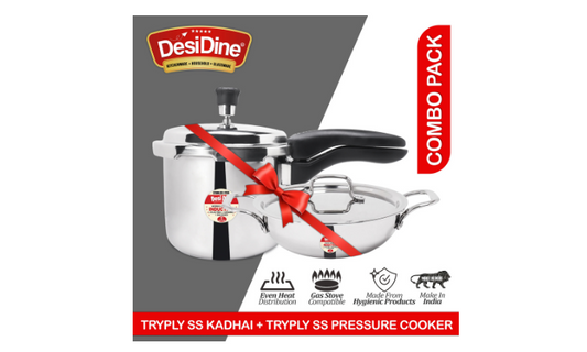 The Ultimate Kitchen Combo: 3L Triply SS Kadhai & 3L Triply SS Pressure Cooker by DesiDine