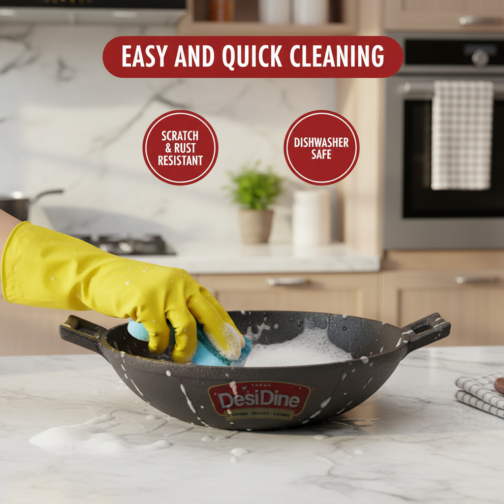 DesiDine Cast Iron Pre-Seasoned Kadhai Wok