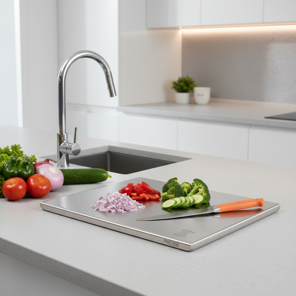 Desidine 304 Stainless Steel Chopping Board | Countertop | Cutting Board with Round Edge