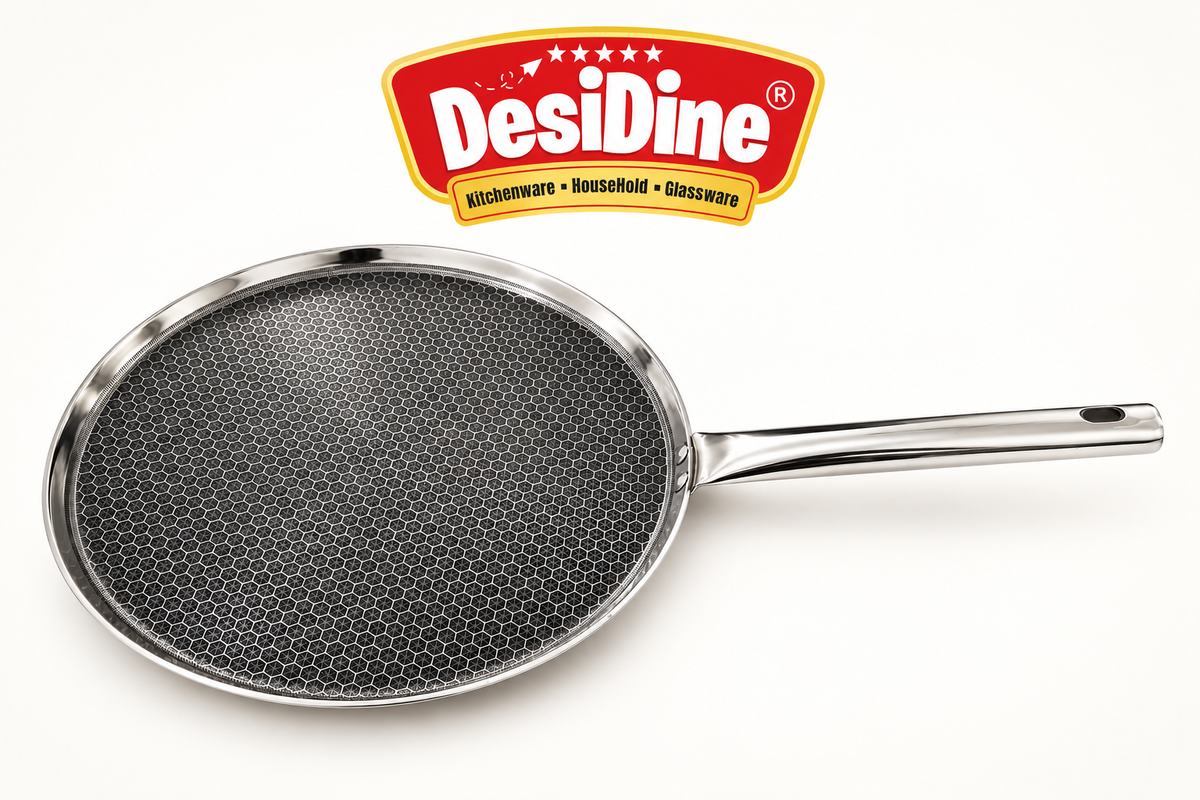 DesiDine Triply Stainless Steel Dosa Tawa with Honeycomb Pattern