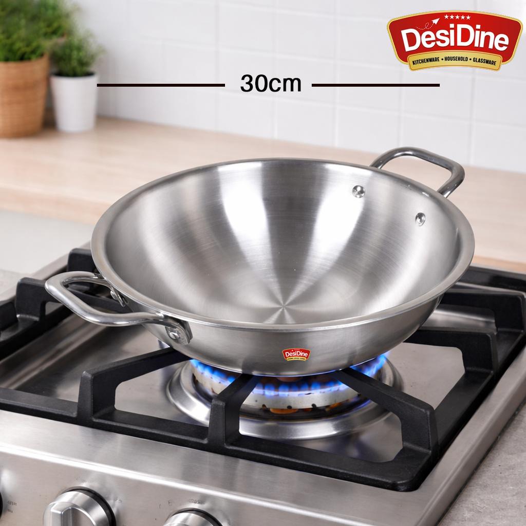 DesiDine Triply Stainless Steel Kadhai With Lid