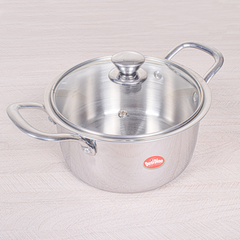 DesiDine Stainless Steel Triply Sauce Pot/ Biryani Pot With Glass lid