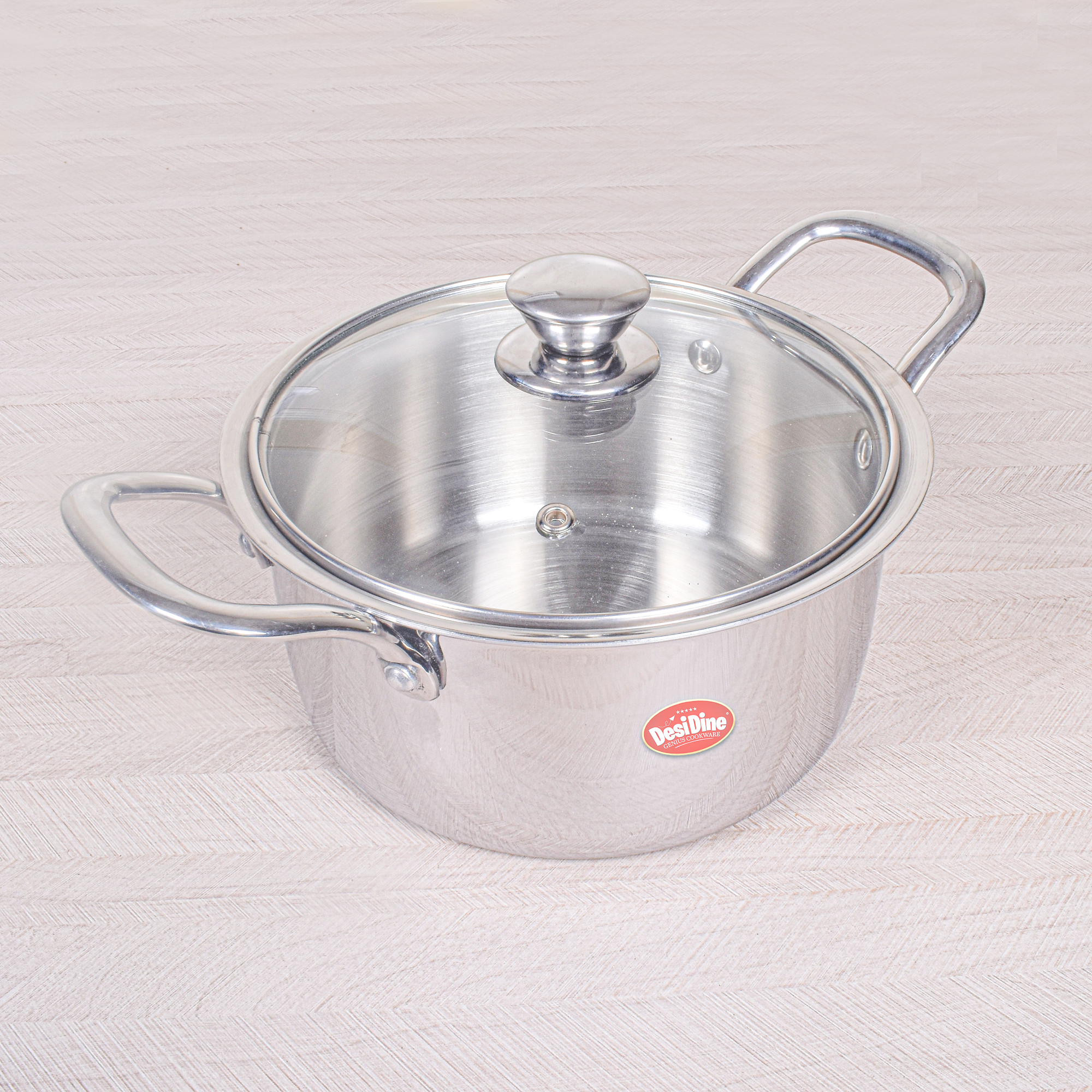 DesiDine Stainless Steel Triply Sauce Pot/ Biryani Pot With Glass lid
