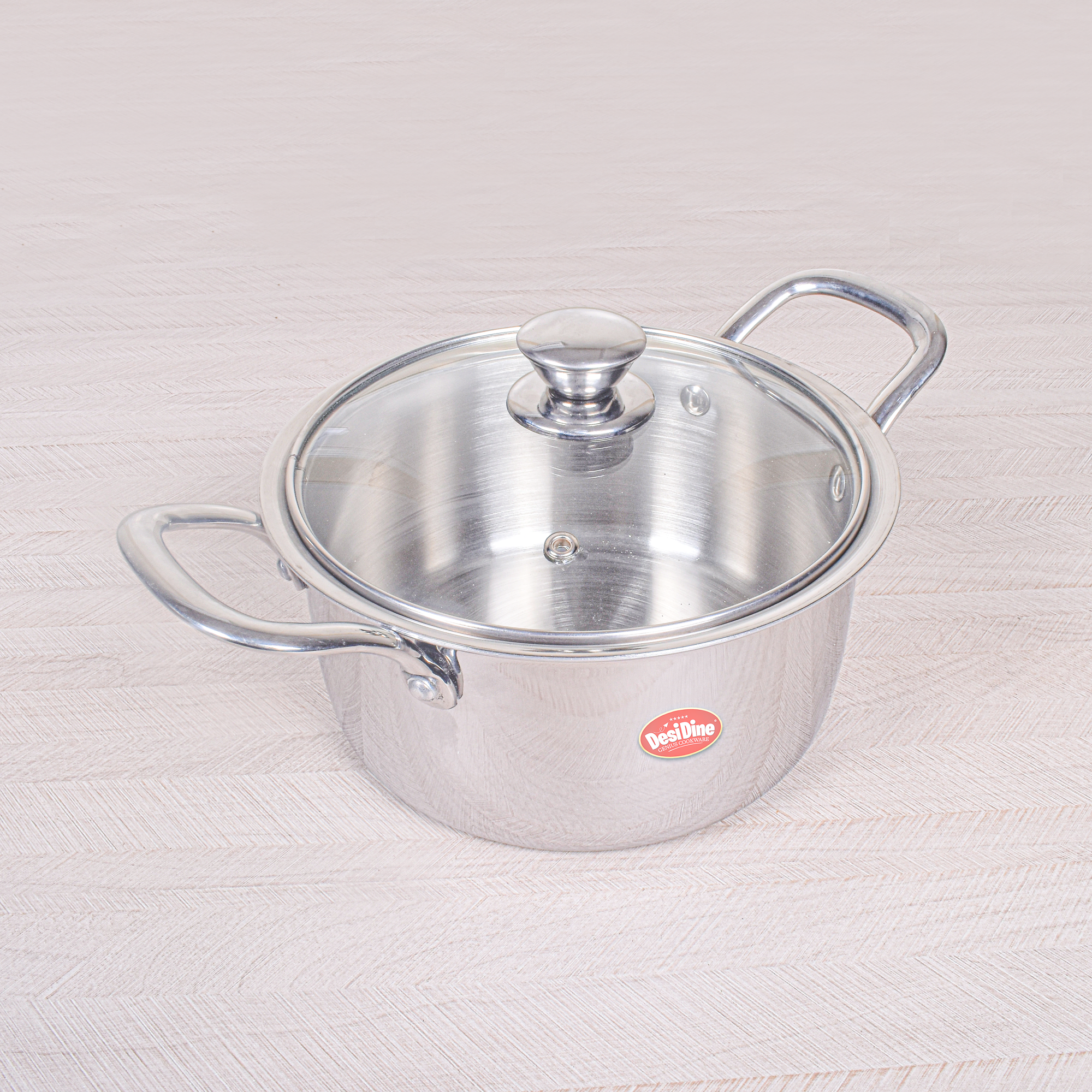 DesiDine Stainless Steel Triply Sauce Pot/ Biryani Pot With Glass lid