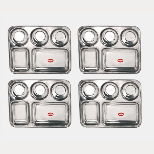 DesiDine Stainless Steel Plates with 5 In1 Compartments Bhojan Thalis