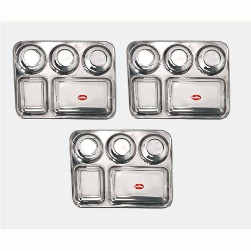 DesiDine Stainless Steel Plates with 5 In1 Compartments Bhojan Thalis