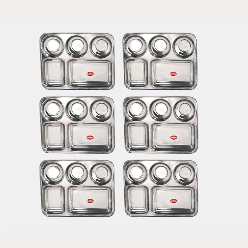 DesiDine Stainless Steel Plates with 5 In1 Compartments Bhojan Thalis