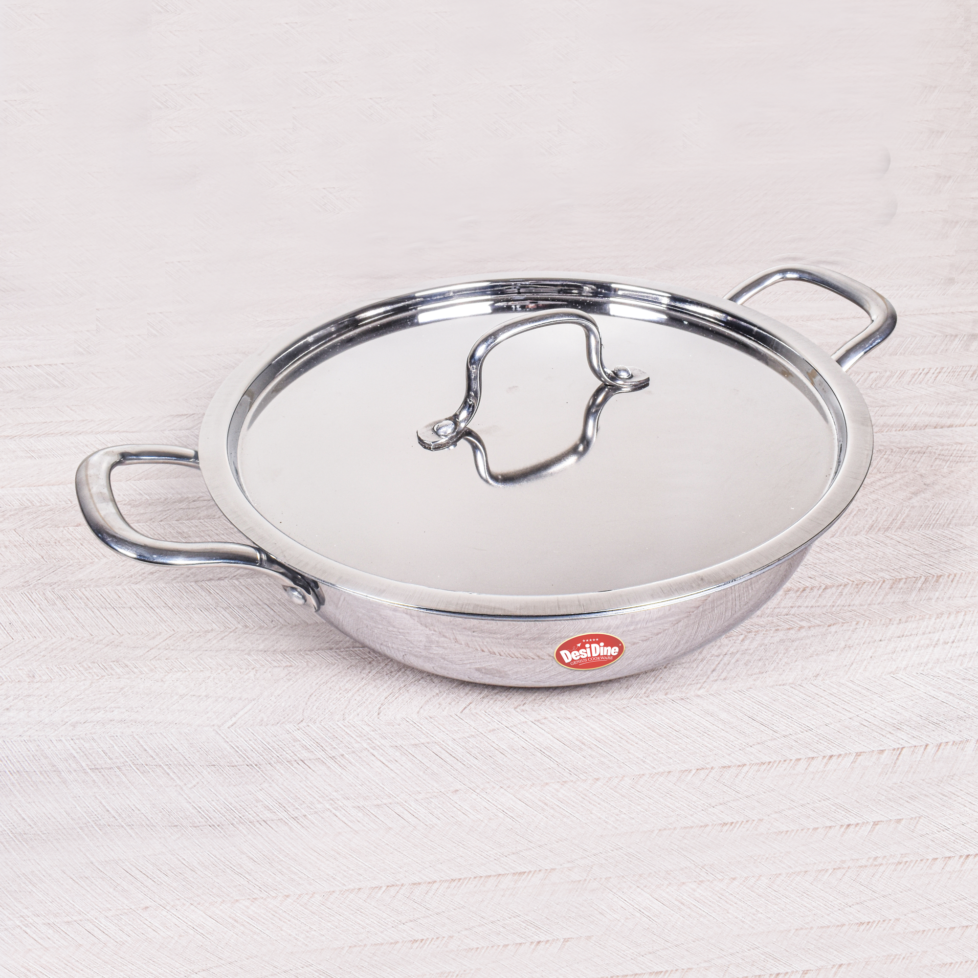 DesiDine Triply Stainless Steel Kadhai With Lid