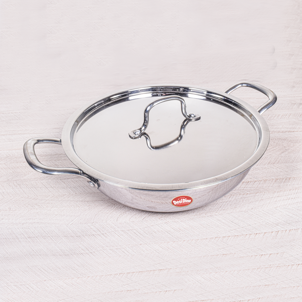 DesiDine Triply Stainless Steel Kadhai With Lid
