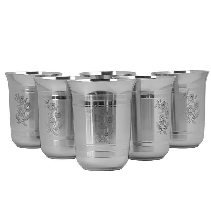 DesiDine Stainless Steel Serving Glasses/Drinking Glass Set Water/Juice Glass