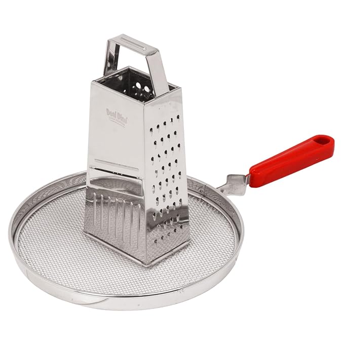 DesiDine Multi-Purpose Combo, Stainless Steel 9-inch Mesh Jali, 5 in 1 Slicers/Grater Set of 2 pc