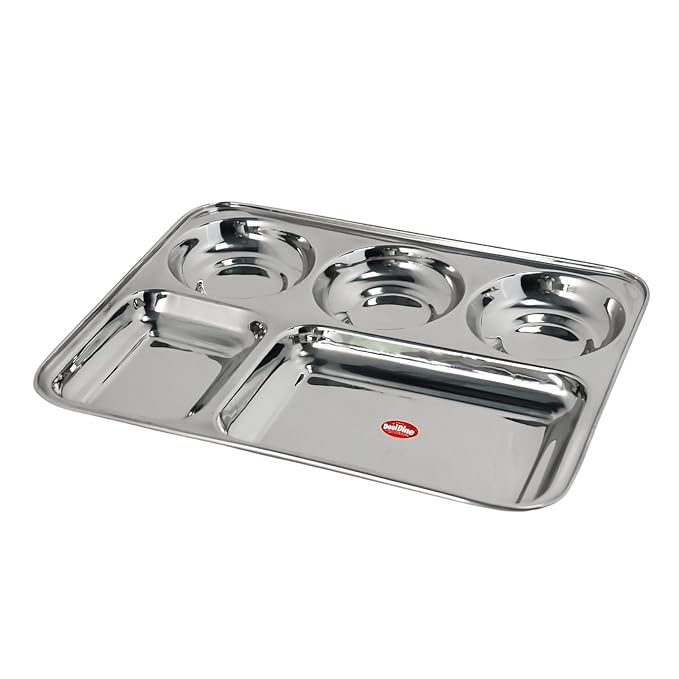 DesiDine Stainless Steel Plates with 5 In1 Compartments Bhojan Thalis