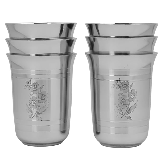 DesiDine Stainless Steel Serving Glasses/Drinking Glass Set Water/Juice Glass