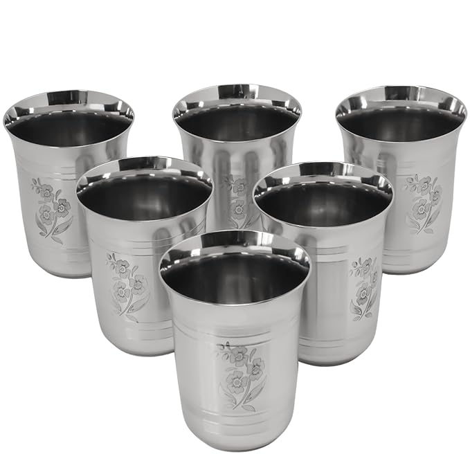 DesiDine Stainless Steel Serving Glasses/Drinking Glass Set Water/Juice Glass