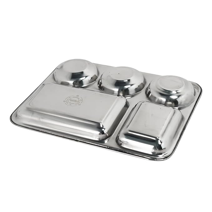DesiDine Stainless Steel Plates with 5 In1 Compartments Bhojan Thalis