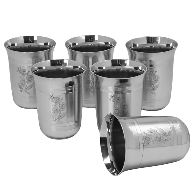 DesiDine Stainless Steel Serving Glasses/Drinking Glass Set Water/Juice Glass