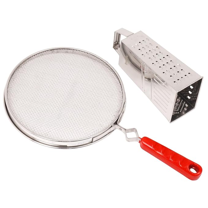 DesiDine Multi-Purpose Combo, Stainless Steel 9-inch Mesh Jali, 5 in 1 Slicers/Grater Set of 2 pc