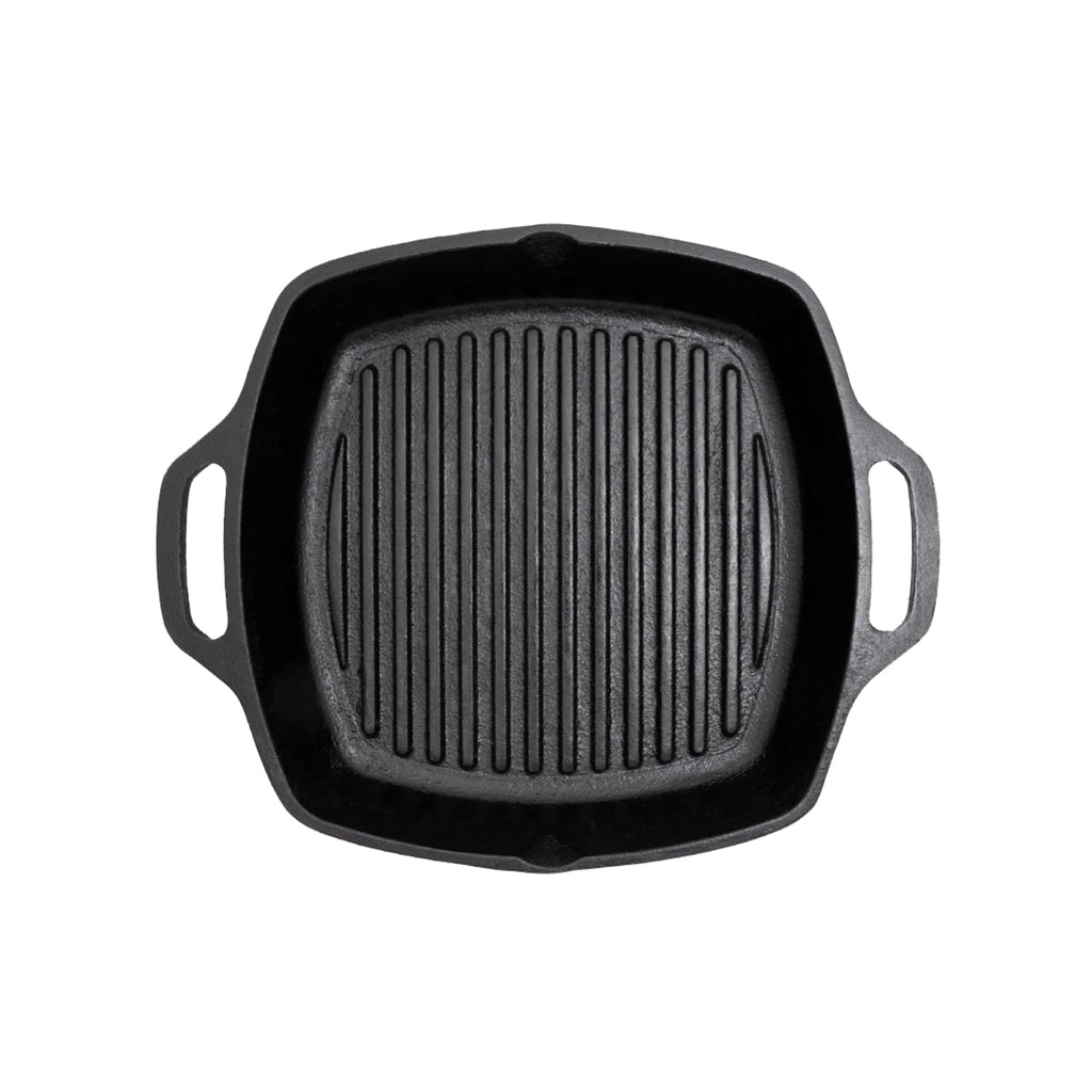 DesiDine Pre-Seasoned Cast Iron Grill Pan with Double Handle, 25 cm, 1.8 Litre, 3.5 kg, Induction Friendly
