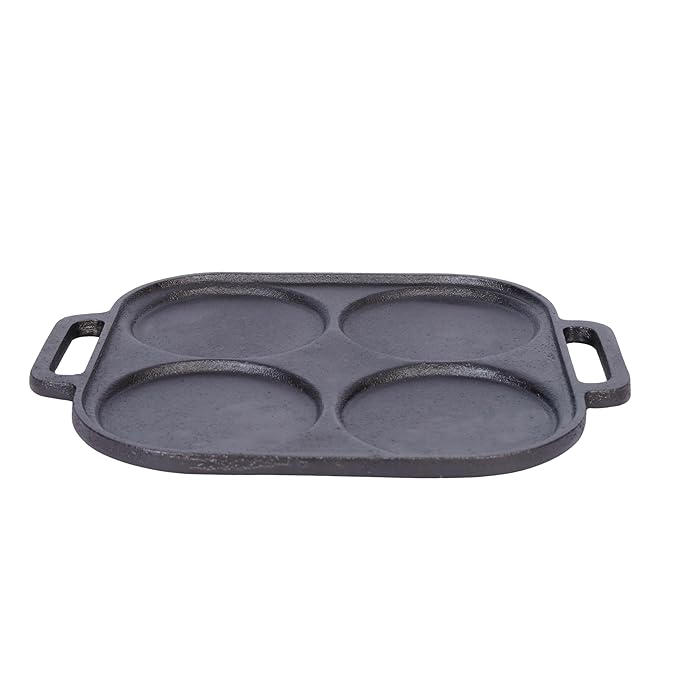 DesiDine Pre-Seasoned Cast Iron Uttapam Pan, 4 Pit, 23 cm, Induction Friendly