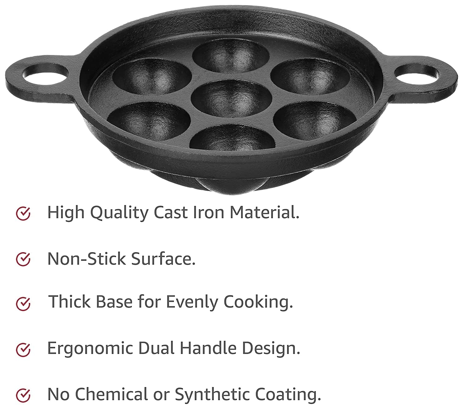 DesiDine Pre-Seasoned Cast Iron Paniyaram/Appam Pan (7-Pit)