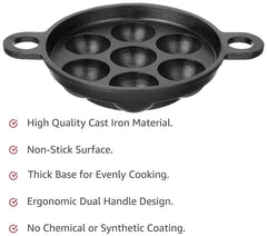 DesiDine Pre-Seasoned Cast Iron Paniyaram/Appam Pan (7-Pit)