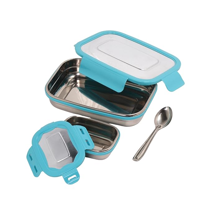 DesiDine Stainless Steel Lunch Box with 1 Small Container & 1 Spoon Ideal for Office, School, Picnic