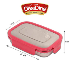 DesiDine Stainless Steel Lunch Box with 1 Small Container & 1 Spoon Ideal for Office, School, Picnic